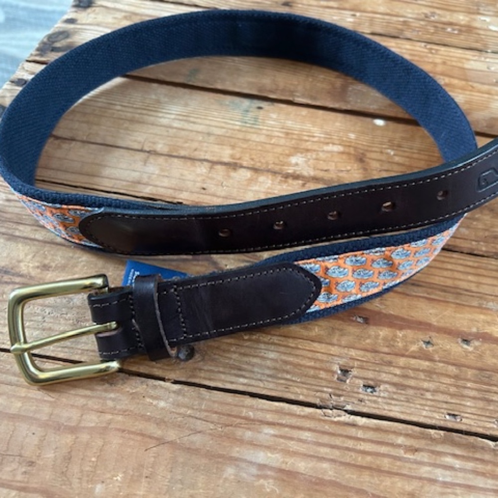 Vineyard Vines Orange and Blue Belt with Brass Buckle